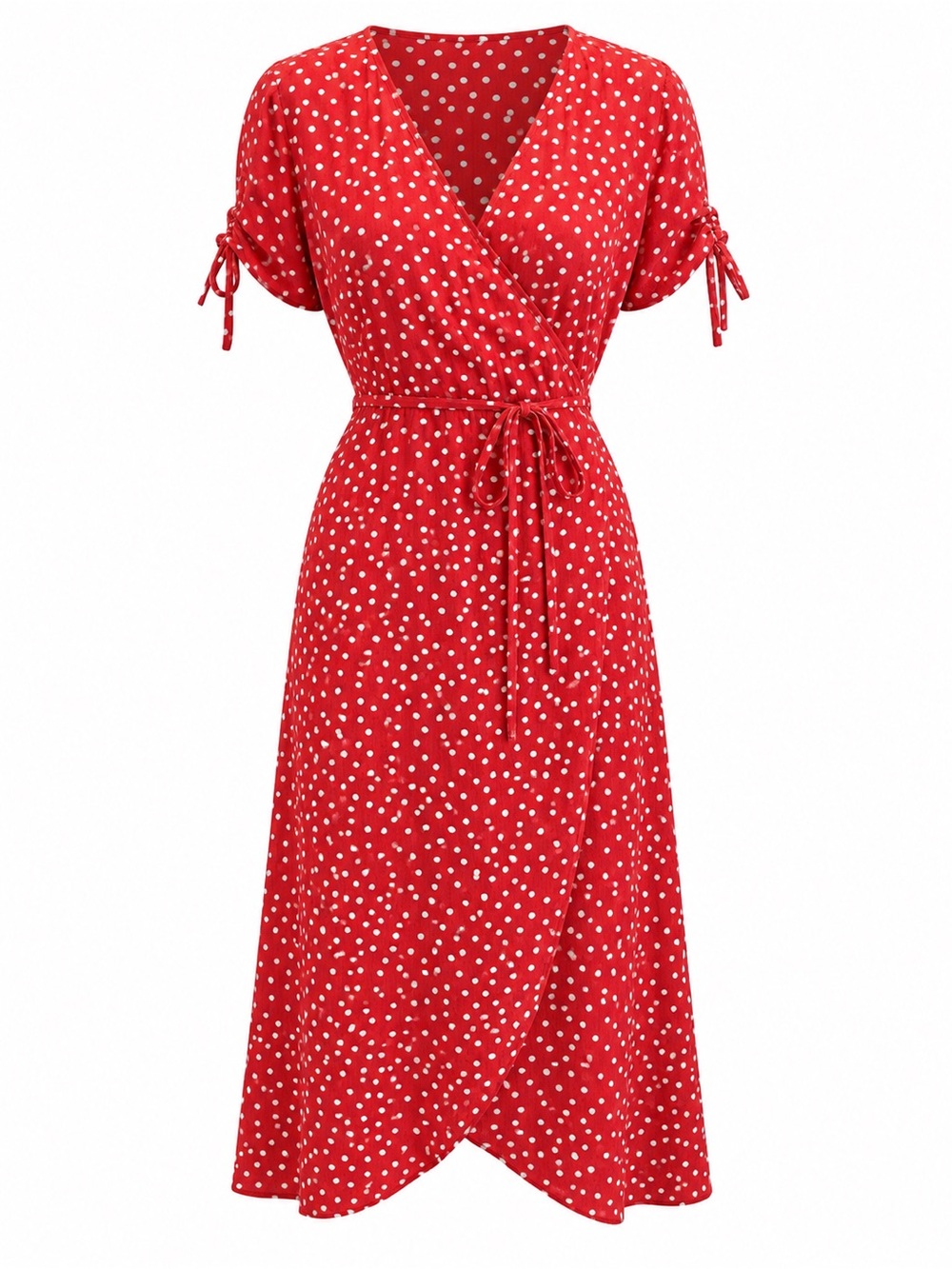 Divided Red & White Polka Dot Wrap Midi Dress